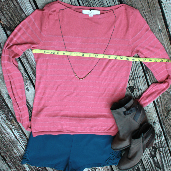 LOFT Springstripe Lightweight Coral Rose Sweater - Picture 4 of 8